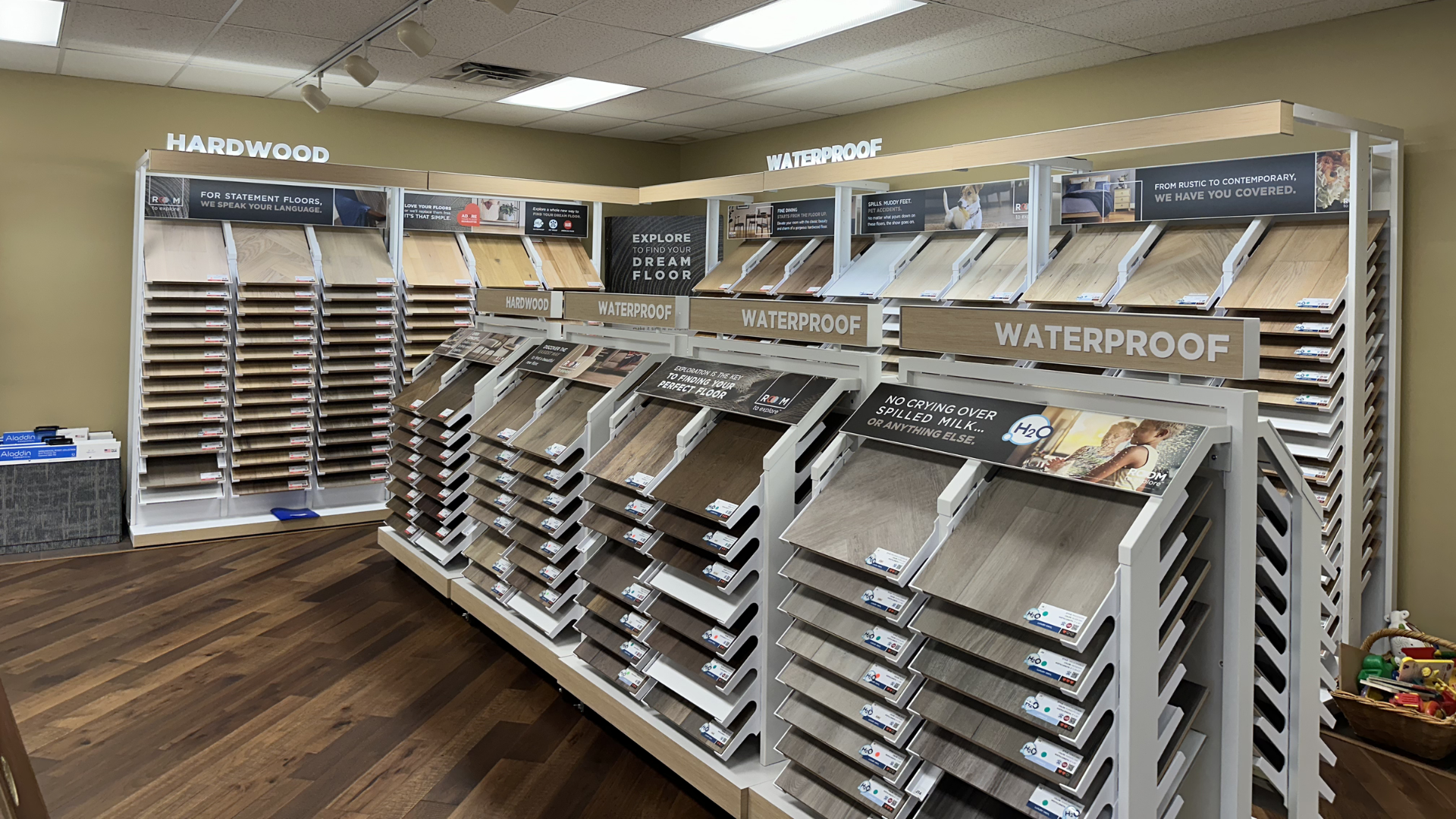 Weaver’s Flooring America showroom in Harrisonburg VA featuring waterproof luxury vinyl plank flooring for Shenandoah Valley homes